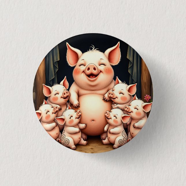  Pig Art – Mother & Piglets Button (Front)