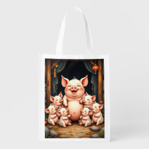 Pig Art – Mother & Piglets Grocery Bag