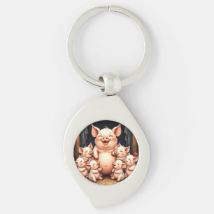  Pig Art – Mother & Piglets Keychain