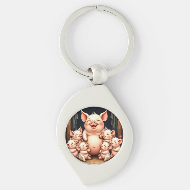  Pig Art – Mother & Piglets Keychain (Front)