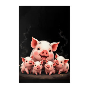 Pig Artwork – Mother Pig & Piglets Acrylic Print