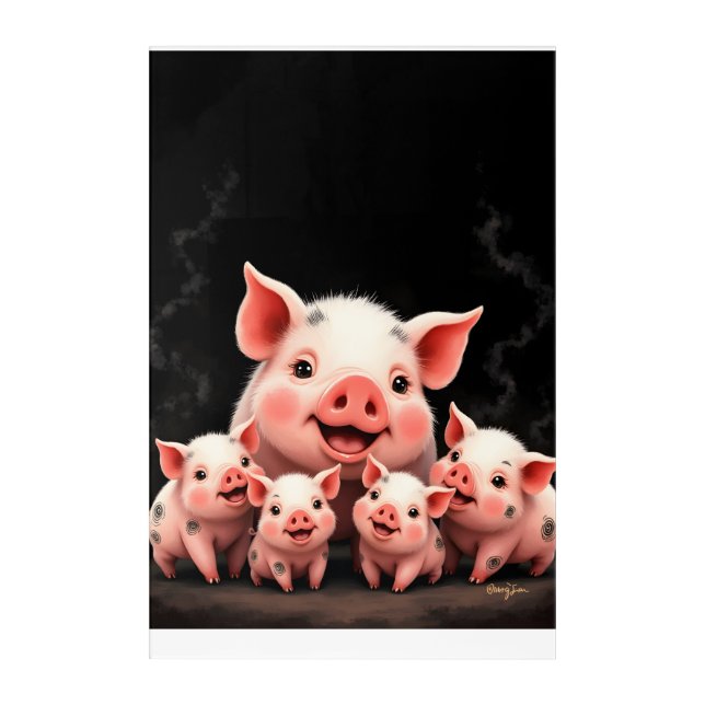 Pig Artwork – Mother Pig & Piglets Acrylic Print (Front)