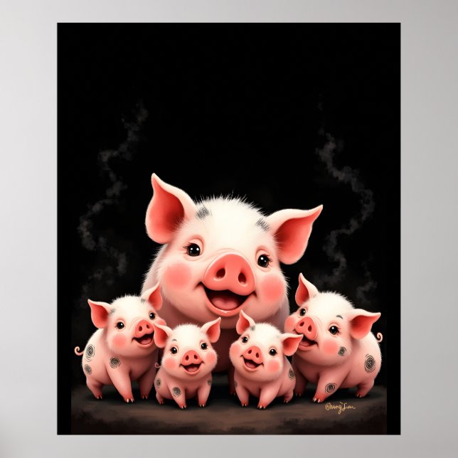 Pig Artwork – Mother Pig & Piglets Poster (Front)