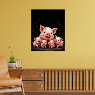 Pig Artwork – Mother Pig & Piglets Poster