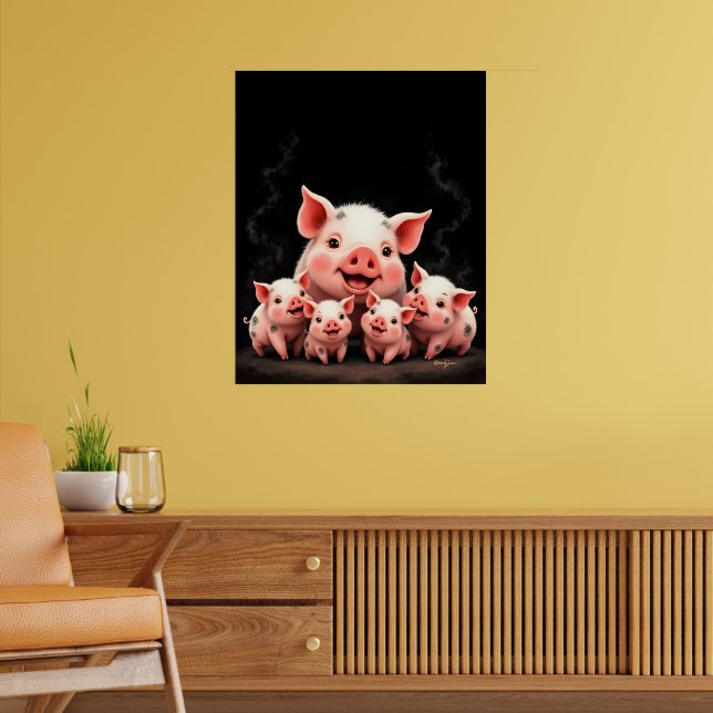 Pig Artwork – Mother Pig & Piglets Poster (Living Room 2)