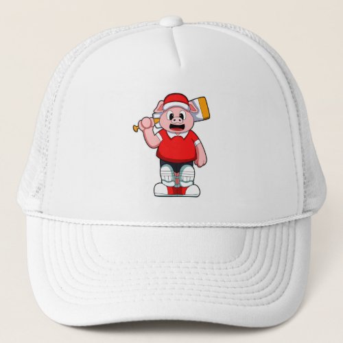 Pig as Batsman with Cricket bat Trucker Hat