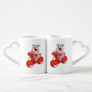 Pig as Biker with Scooter Coffee Mug Set