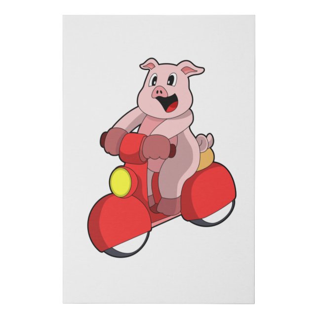 Pig as Biker with Scooter Faux Canvas Print (Front)