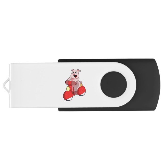 Pig as Biker with Scooter Flash Drive (Back)