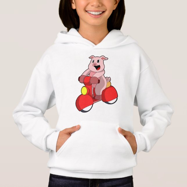 Pig as Biker with Scooter Hoodie (Front)