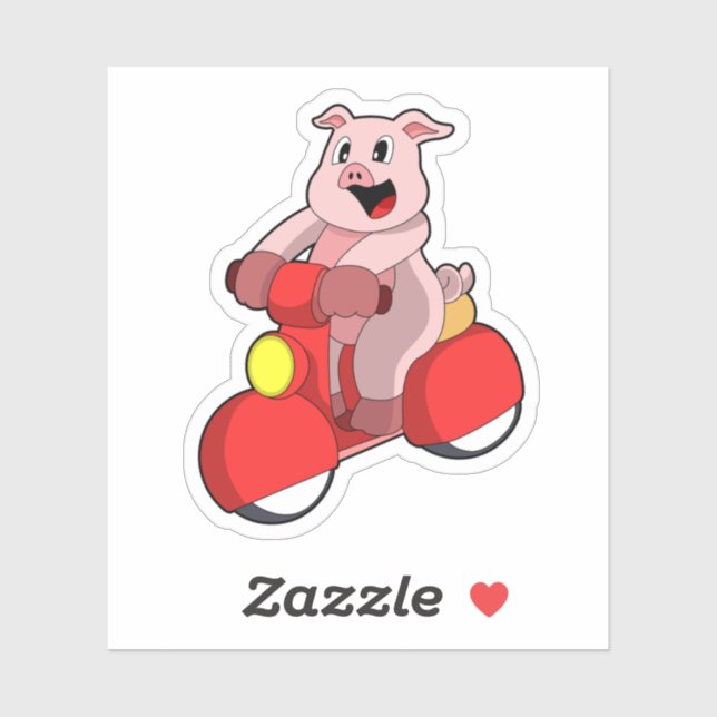 Pig as Biker with Scooter Sticker (Sheet)