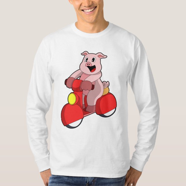 Pig as Biker with Scooter T-Shirt (Front)