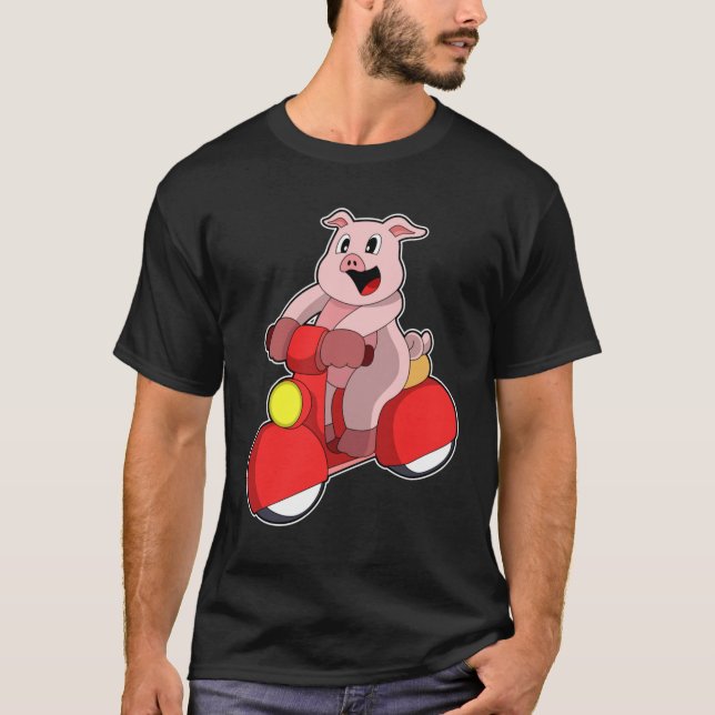 Pig as Biker with Scooter T-Shirt (Front)