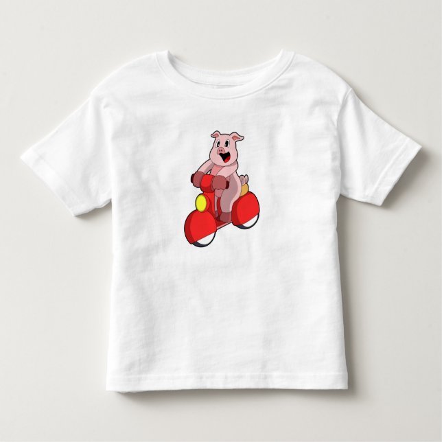 Pig as Biker with Scooter Toddler T-shirt (Front)