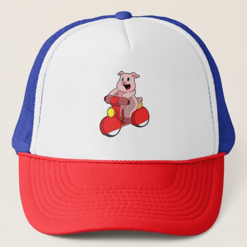 Pig as Biker with Scooter Trucker Hat