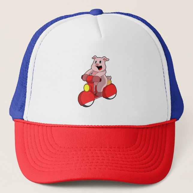Pig as Biker with Scooter Trucker Hat (Front)