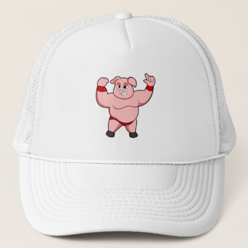 Pig as Bodybuilder with big Belly Trucker Hat