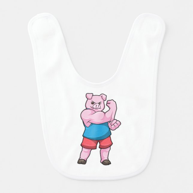 Pig as Bodybuilder with big Upper arm Baby Bib (Front)