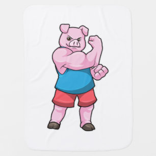 Pig as Bodybuilder with big Upper arm Baby Blanket
