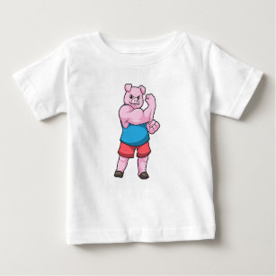 Pig as Bodybuilder with big Upper arm Baby T-Shirt