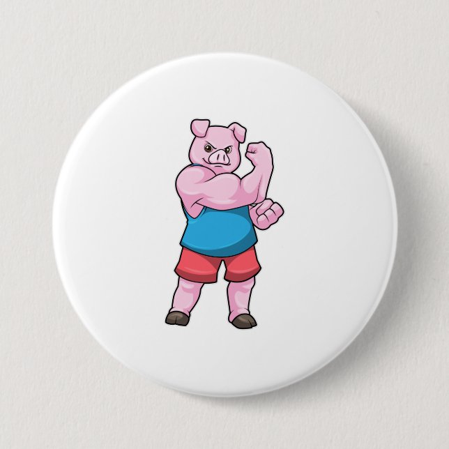 Pig as Bodybuilder with big Upper arm Button (Front)