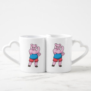 Pig as Bodybuilder with big Upper arm Coffee Mug Set