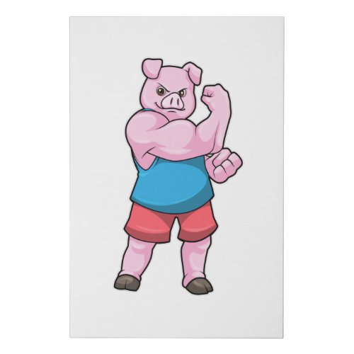 Pig as Bodybuilder with big Upper arm Faux Canvas Print