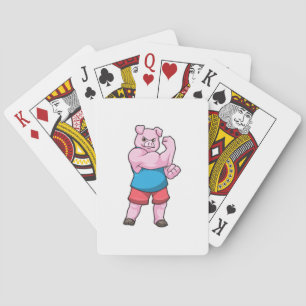 Pig as Bodybuilder with big Upper arm Poker Cards