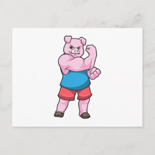 Pig as Bodybuilder with big Upper arm Postcard