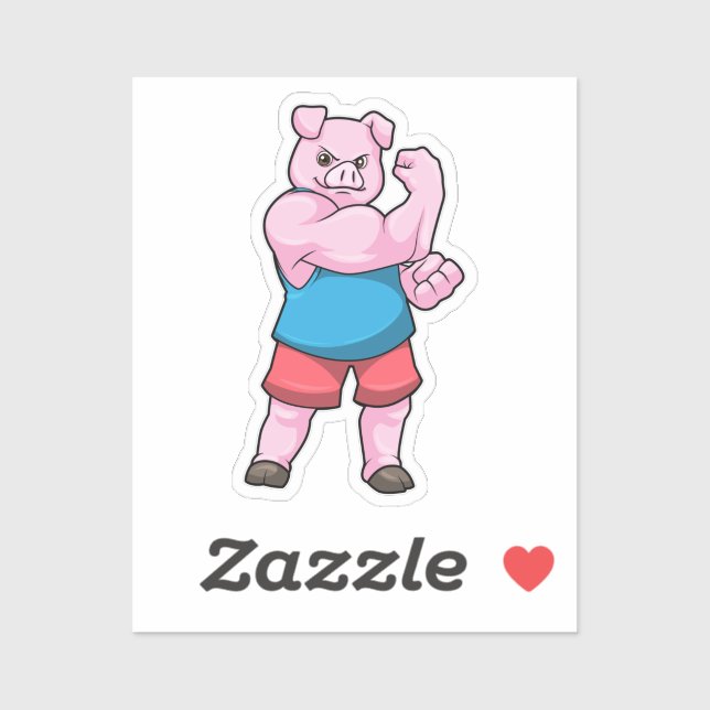 Pig as Bodybuilder with big Upper arm Sticker (Sheet)