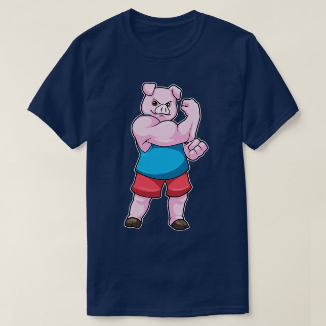 Pig as Bodybuilder with big Upper arm T-Shirt (Design Front)