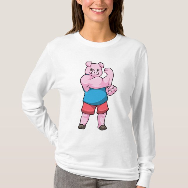 Pig as Bodybuilder with big Upper arm T-Shirt (Front)