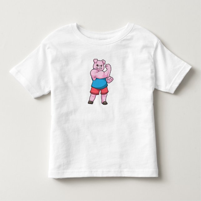 Pig as Bodybuilder with big Upper arm Toddler T-shirt (Front)