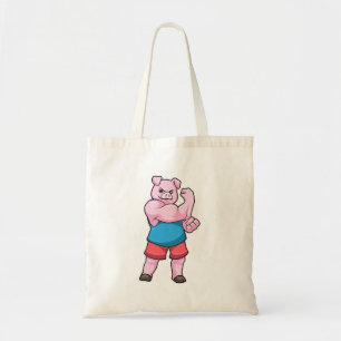 Pig as Bodybuilder with big Upper arm Tote Bag