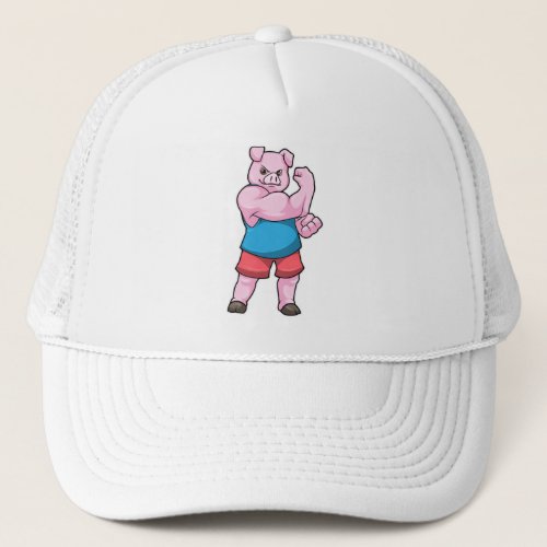 Pig as Bodybuilder with big Upper arm Trucker Hat