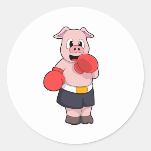 Pig as Boxer at Boxing Classic Round Sticker