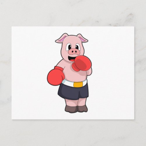 Pig as Boxer at Boxing Postcard