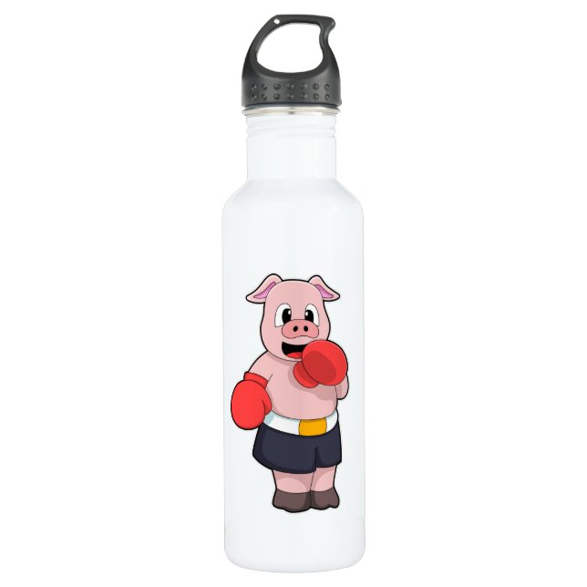 Pig as Boxer at Boxing Stainless Steel Water Bottle (Front)