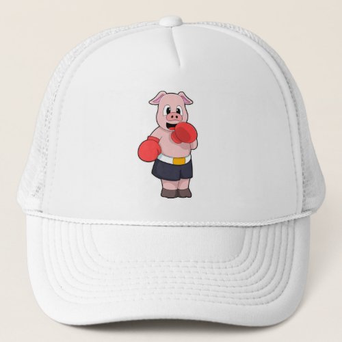 Pig as Boxer at Boxing Trucker Hat