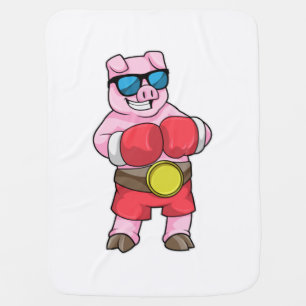 Pig as Boxer with Boxing gloves Baby Blanket