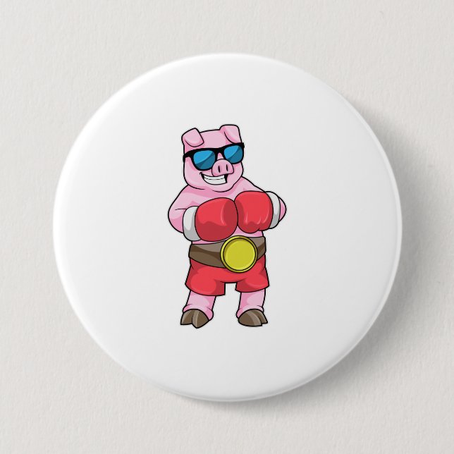 Pig as Boxer with Boxing gloves Button (Front)