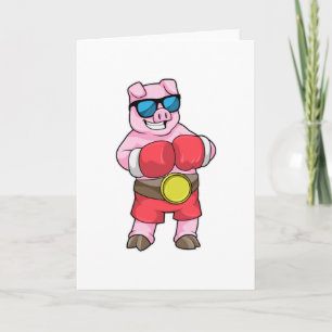 Pig as Boxer with Boxing gloves Card