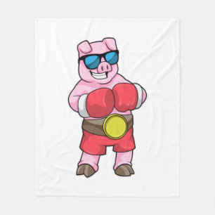 Pig as Boxer with Boxing gloves Fleece Blanket