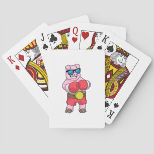 Pig as Boxer with Boxing gloves Poker Cards