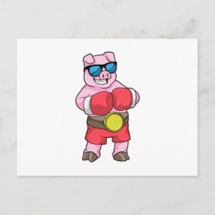 Pig as Boxer with Boxing gloves Postcard