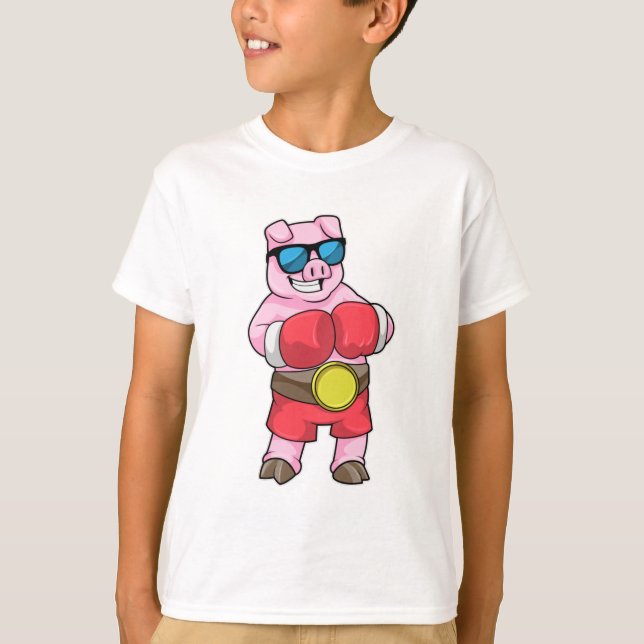 Pig as Boxer with Boxing gloves T-Shirt (Front)