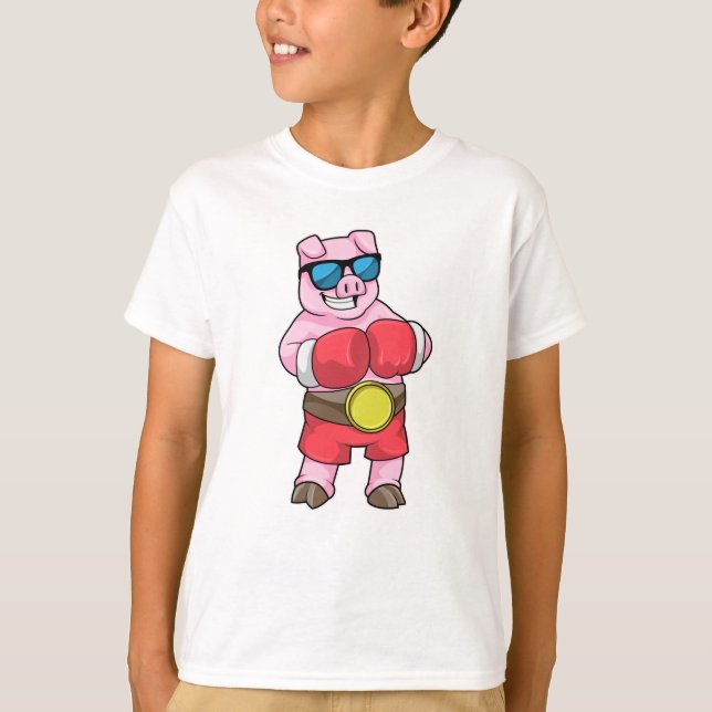 Pig as Boxer with Boxing gloves T-Shirt (Front)