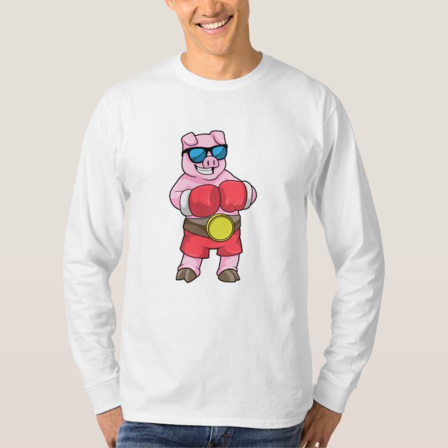 Pig as Boxer with Boxing gloves T-Shirt (Front)