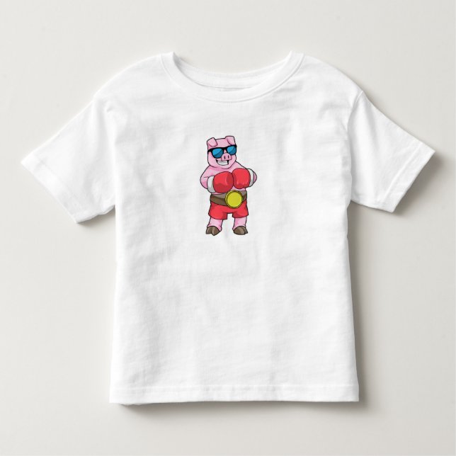 Pig as Boxer with Boxing gloves Toddler T-shirt (Front)