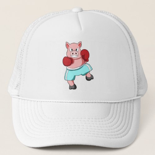 Pig as Boxer with Boxing gloves Trucker Hat